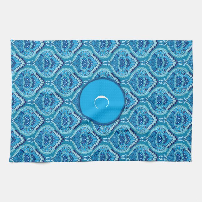 Blueish - Feathered Paisley Tea Towel (Horizontal)