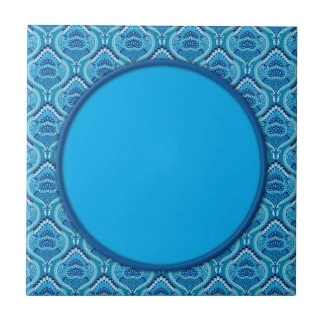 Blueish - Feathered Paisley Tile (Front)