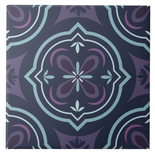 blueish floral tiling pattern ceramic tile (Front)