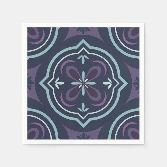 blueish floral tiling pattern napkin (Front)