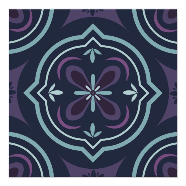 blueish floral tiling pattern poster (Front)