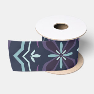 blueish floral tiling pattern satin ribbon
