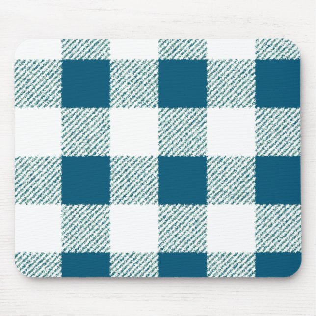 Blueish Green Gingham Check Pattern Mouse Pad (Front)