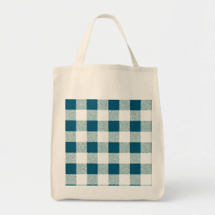 Blueish Green Gingham Check Pattern Tote Bag