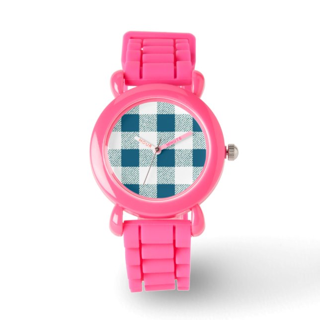 blueish green gingham check pattern watch (Front)