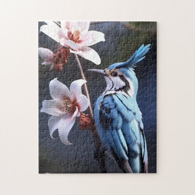 Bluejay and Flowers Jigsaw Puzzle (Vertical)