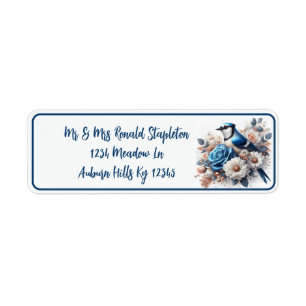 Bluejay and Roses Floral Return Address Label