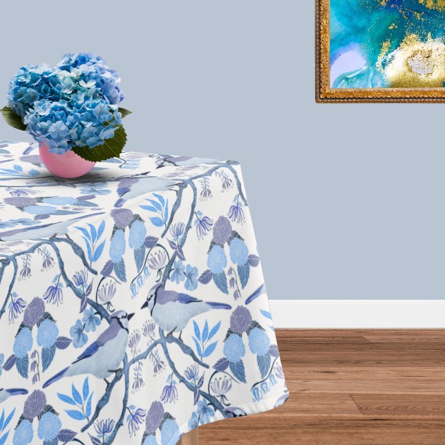 Bluejay Hydrangeas Botanical Peri Colour 2022   Tablecloth (Bluejay-inspired botanical tablecloth: chic, trendy, Peri-of-the-Year perfection!)