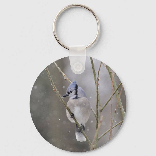 Bluejay in the snow keychain (Front)