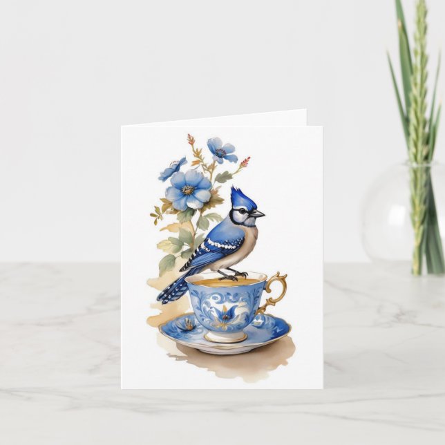 Bluejay on a Teacup All Ocassions Card (Front)