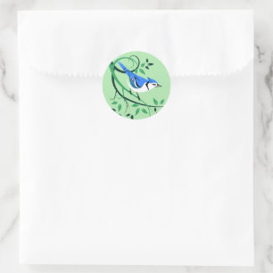 Bluejay on Tree Branch Classic Round Sticker