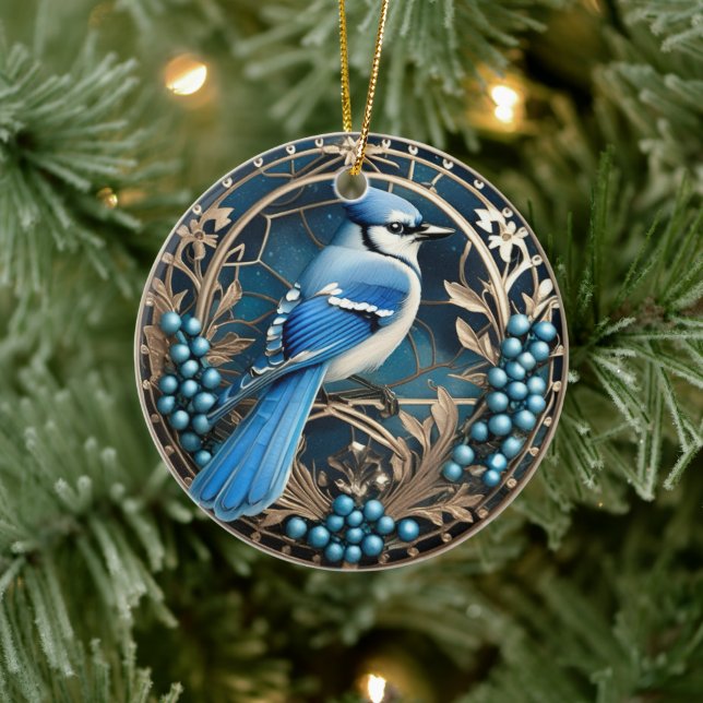 Bluejay with Blueberries Personalised Ornament (Tree)