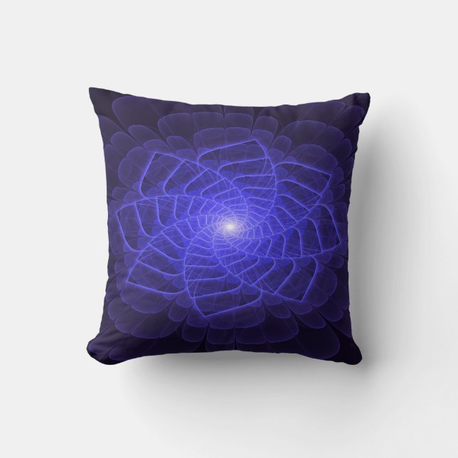 BlueLotus Fractal Flower Throw Pillow (Front)