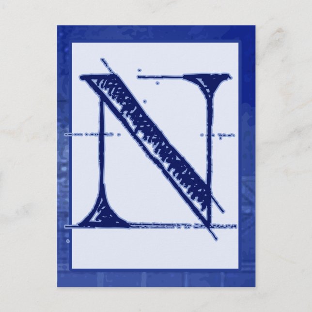 Blueprint Letter "N" Typography Banner Card (Front)