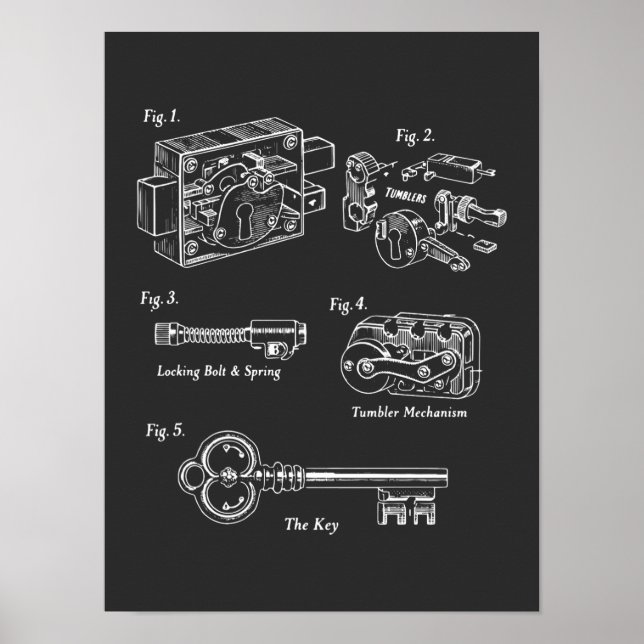 Blueprint Lockwork: Vintage Key & Mechanism Poster (Front)