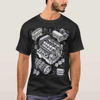 Blueprint Masterpiece Detailed Engine Design Art T-Shirt