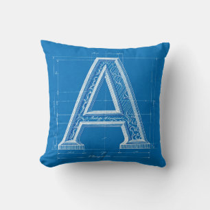 Blueprint Monogram Letter A Cushion
