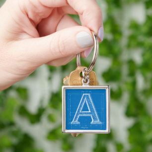 Blueprint Monogram Letter A Key Ring