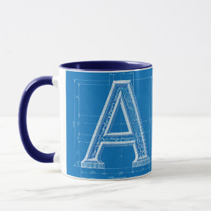 Blueprint Monogram Letter A Mug