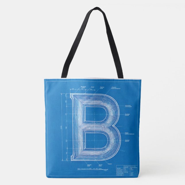 Blueprint Monogram Letter B Tote Bag (Front)