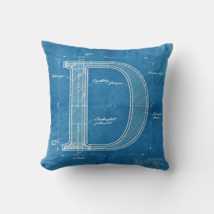 Blueprint Monogram Letter D Cushion