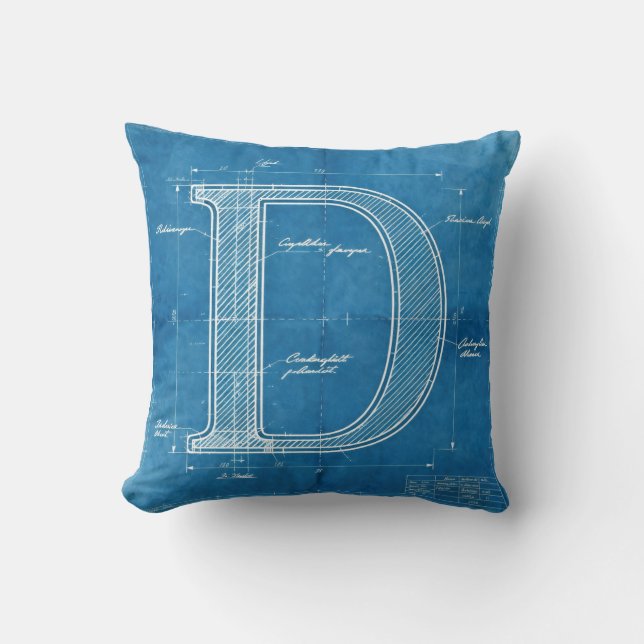 Blueprint Monogram Letter D Cushion (Front)