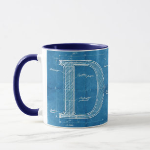Blueprint Monogram Letter D Mug