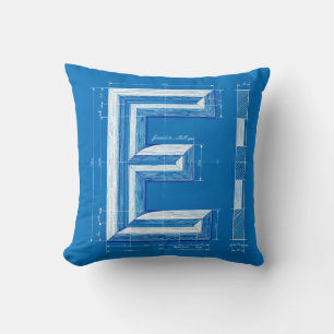 Blueprint Monogram Letter E Cushion