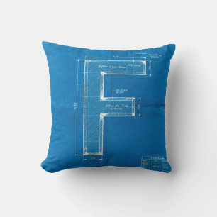 Blueprint Monogram Letter F Cushion