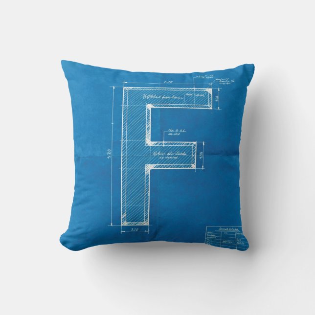 Blueprint Monogram Letter F Cushion (Front)