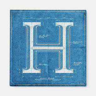 Blueprint Monogram Letter H Magnet