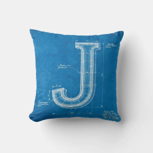 Blueprint Monogram Letter J Cushion