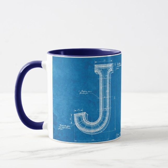 Blueprint Monogram Letter J Mug (Left)