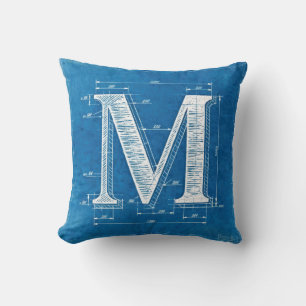 Blueprint Monogram Letter M Cushion