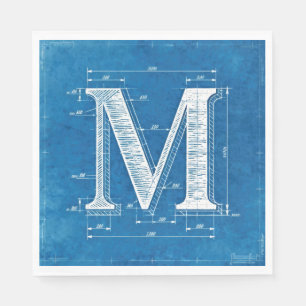Blueprint Monogram Letter M Napkin