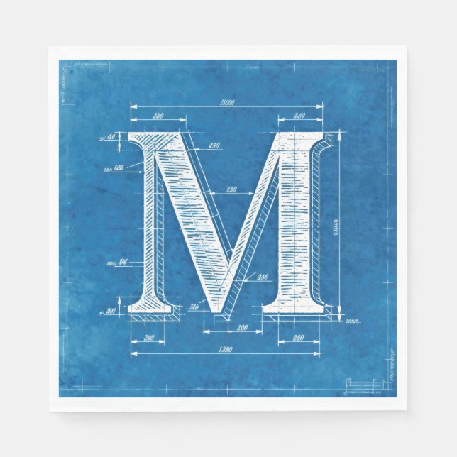 Blueprint Monogram Letter M Napkin (Front)