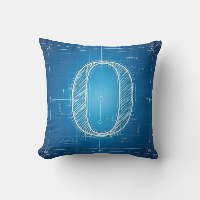 Blueprint Monogram Letter O Cushion (Front)