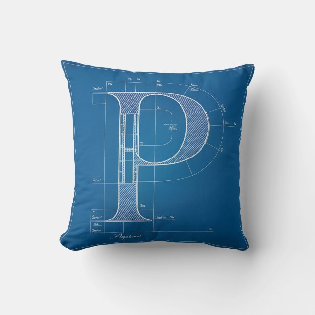 Blueprint Monogram Letter P Cushion (Front)