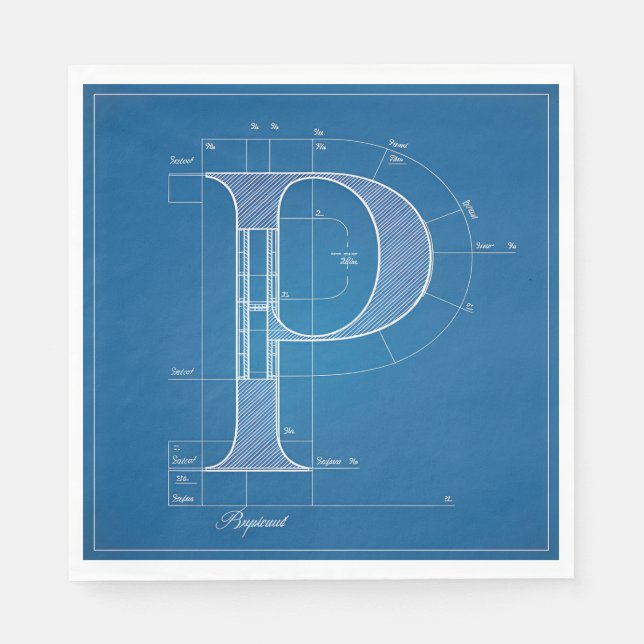 Blueprint Monogram Letter P Napkin (Front)
