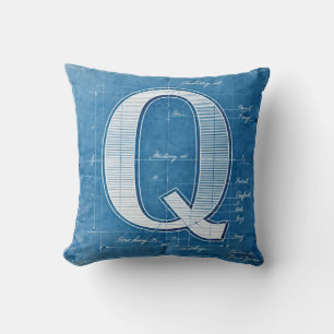 Blueprint Monogram Letter Q Cushion