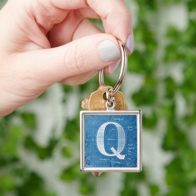 Blueprint Monogram Letter Q Key Ring (Hand)