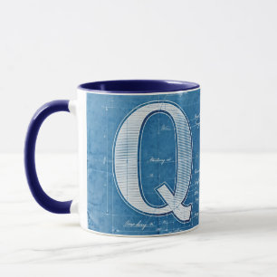 Blueprint Monogram Letter Q Mug