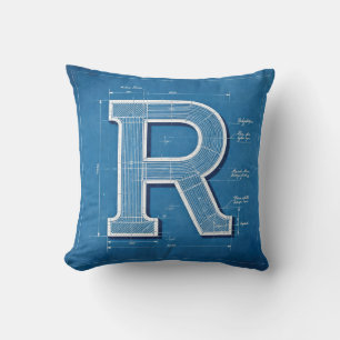Blueprint Monogram Letter R Cushion