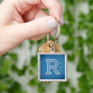 Blueprint Monogram Letter R Key Ring