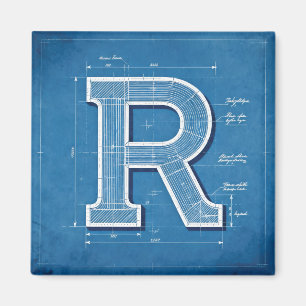 Blueprint Monogram Letter R Magnet