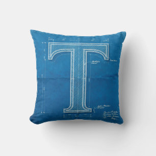 Blueprint Monogram Letter T Cushion