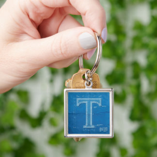 Blueprint Monogram Letter T Key Ring