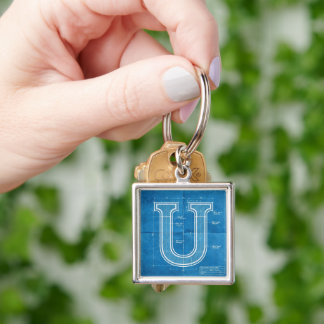 Blueprint Monogram Letter U Key Ring