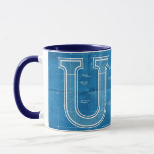 Blueprint Monogram Letter U Mug