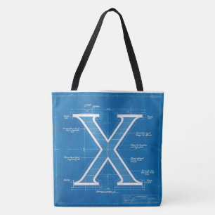 Blueprint Monogram Letter X Tote Bag